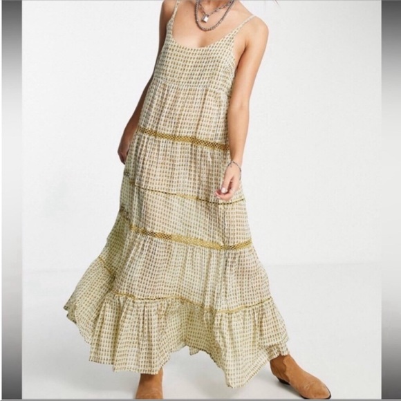 Free People Midnight Dance Print Maxi Dress In Grey Combo. NWT! Sz M - Picture 2 of 13